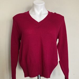 Vintage NWT 80s Deadstock Fuchsia Hot Pink V-Neck Sweater Garland Womens Medium